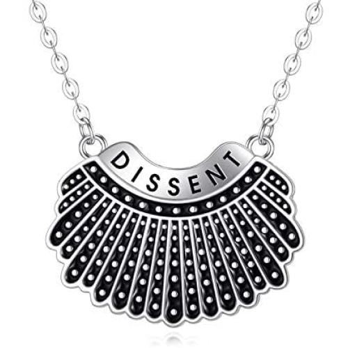 RBG Dissent Pendant Necklace Sterling Silver RBG Necklace Gifts Jewelry for Mothers Women Fans of Ruth Bader Ginsburg