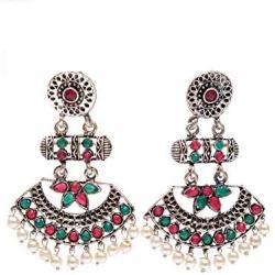 Crunchy Fashion Bollywood Jewellery Traditional Ethnic Bridal Bride Wedding Bridesmaid Oxidised Silver Tribal Boho Indian Earrings Jewelry For Women