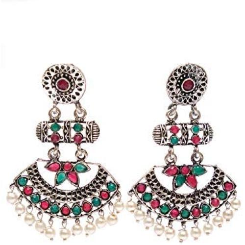 Crunchy Fashion Bollywood Jewellery Traditional Ethnic Bridal Bride Wedding Bridesmaid Oxidised Silver Tribal Boho Indian Earrings Jewelry For Women