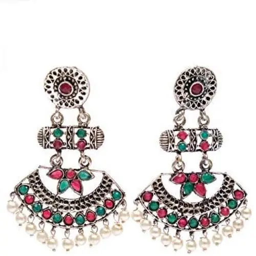 Crunchy Fashion Bollywood Jewellery Traditional Ethnic Bridal Bride Wedding Bridesmaid Oxidised Silver Tribal Boho Indian Earrings Jewelry For Women