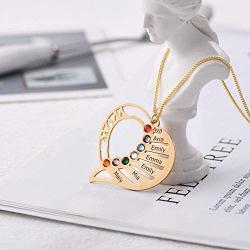 WENSDIA Engraved Mom Heart Necklace with Birthstones Personalized Heart Pendant- Sterling Silver Women Jewelry Gift