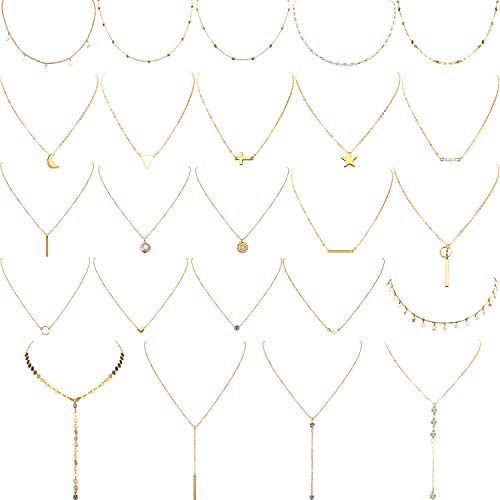 24 Pieces Layered Necklace Multilayer Choker Necklace Tiered Chokers Necklace Charm Pendant Necklace for Women Girls