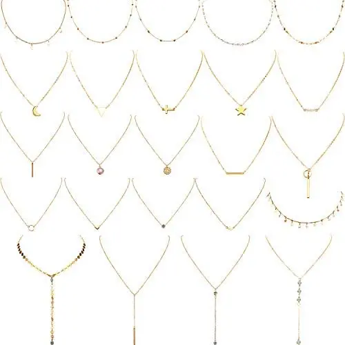 24 Pieces Layered Necklace Multilayer Choker Necklace Tiered Chokers Necklace Charm Pendant Necklace for Women Girls