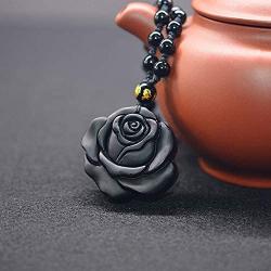 QIANXU Obsidian Pendant Necklace Black Rose Pendant Womens Jewelry Black Jewelry