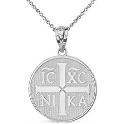 Sterling Silver Christogram Symbol IC XC NIKA Jesus Christ Conquers Medallion Necklace