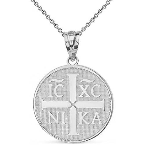 Sterling Silver Christogram Symbol IC XC NIKA Jesus Christ Conquers Medallion Necklace