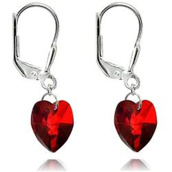 Sterling Silver Heart Dangle Leverback Earrings Made with Swarovski Crystals