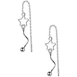 Ball Star Chain Bar Drop Dangle Earrings for Women Teen Girls 925 Sterling Silver Cartilage Hypoallergenic Threader Cute Pentagram Dangly Earring Jewelry for Holiday Birthday Valentine Gift