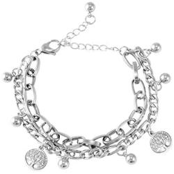 SNOWLIN Stainless Steel Layered Stacking Bracelets Minimalist Key Little Bear Punk Double Coin Jewelry for Women Girls Jewelry Gifts
