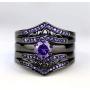 wedding ring set Two Rings His Hers Couples Matching Rings Womens 2pc Black Gold Filled Amethyst CZ Wedding Engagement Ring Bridal Sets Mens Titanium Wedding Band