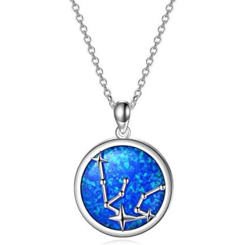 SOULMEET Sterling Silver Various Zodiac Necklace for Women Girls, Simulated Opal Jewelry Gifts Ideas for Birthday Christmas Anniversary Valentines Day