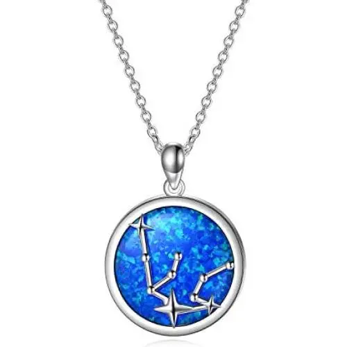 SOULMEET Sterling Silver Various Zodiac Necklace for Women Girls, Simulated Opal Jewelry Gifts Ideas for Birthday Christmas Anniversary Valentines Day