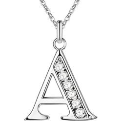 PARTNER Sterling Silver Plated Simple 26 Letter Alphabet Personalized Charm Pendant Necklace Best for Women Teel Girl