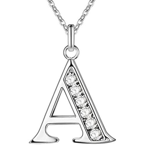 PARTNER Sterling Silver Plated Simple 26 Letter Alphabet Personalized Charm Pendant Necklace Best for Women Teel Girl