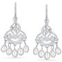 Bali Style White Freshwater Cultured Pearl Boho Filigree Dangle Chandelier Earrings For Women Teen 925 Sterling Silver