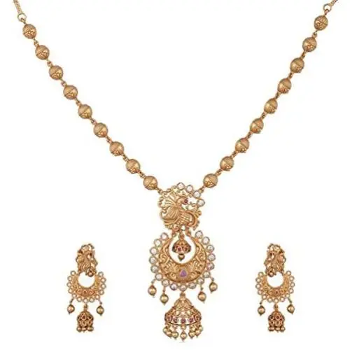 Tarinika Mara Gold-Plated Indian Jewelry Set with Necklace and Earrings - White Red Tarinika Mara Gold-Plated Indian Jewelry Set with Necklace and Earrings - White Red