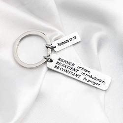 FUSTMW Christian Keychain Religious Gifts Bible Verse Jewelry Rejoice in Hope Be Constant in Prayer Romans 12:12 Scripture Key Chains Gifts