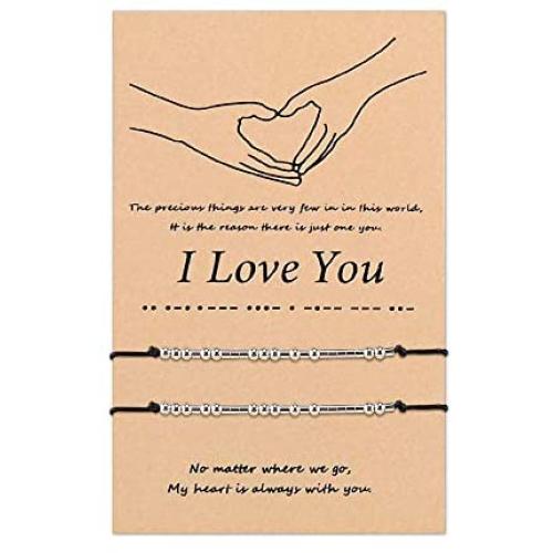 SUNSH 2Pcs Pinky Promise I Love You Morse Code Matching Bracelets for Women Teen Girls Men Handmade Adjustable bracelet to Couples Boyfriend Girlfriend Mother Daughter Friendship Lover Gift