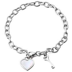 Link Bracelet Women,Adjustable Heart Link Bracelets Ladies Stainless Steel Bracelet for Girlfriend Birthday Mothers Day gifts