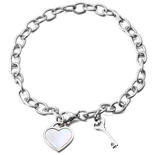 Link Bracelet Women,Adjustable Heart Link Bracelets Ladies Stainless Steel Bracelet for Girlfriend Birthday Mothers Day gifts