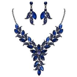 BriLove Womens Wedding Bridal Crystal Marquise-Shape Leaf Flower Enamel Statement Necklace Dangle Earrings Set