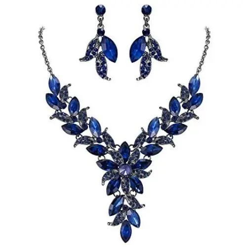 BriLove Womens Wedding Bridal Crystal Marquise-Shape Leaf Flower Enamel Statement Necklace Dangle Earrings Set BriLove Womens Wedding Bridal Crystal Marquise-Shape Leaf Flower Enamel Statement Necklace Dangle Earrings Set