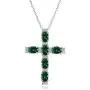 Sterling Silver Genuine, Created or Simulated Gemstone Oval-Cut Cross Pendant Necklace with White Topaz Accents