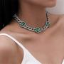 Ingemark CZ Rhinestone Iced Out Link Chain Choker for Women Girls Gorgeous Oval Birthstone Gem Choker Necklace