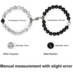 Vanjewnol 1 Pair Magnetic Couples Bracelets for Women/Men, Connecting Bracelets for Couples, Black and White Beads Matching Couple Bracelets for Him and Her, Friendship Bracelets BR02B