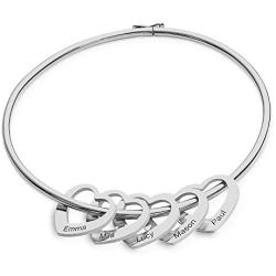 MyNameNecklace Personalized Bracelet Bangle with Heart Pendants - Custom Made Multiple Pendant Jewelry Wife Women
