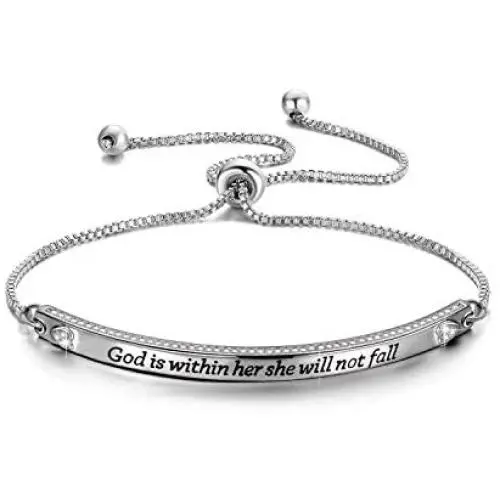 CENWA Christian Gift Religious Bracelet Jewelry Psalm 46:5 God is Within Her She Will Not Fall Zircon Bracelet Bible Verse Bracelet Gift