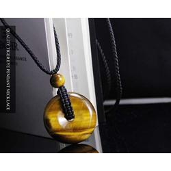 COLORFEY Tiger Eye Stone Pendant Necklace - Round Gemstone Tiger Eye Pendant Healing Energy Stone Pendant Chakra Necklace Adjustable 27''