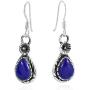 Classic Chic Teardrop Simulated Blue Lapis-Lazuli & Flower .925 Sterling Silver Dangle Earrings