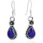 Classic Chic Teardrop Simulated Blue Lapis-Lazuli & Flower .925 Sterling Silver Dangle Earrings Classic Chic Teardrop Simulated Blue Lapis-Lazuli & Flower .925 Sterling Silver Dangle Earrings