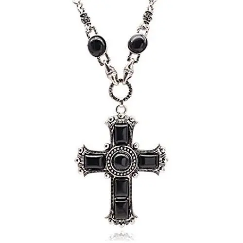 jonline24h Mens Womens Vintage Large Gothic Cross Pendant Necklace & Chain Red Green Black jonline24h Mens Womens Vintage Large Gothic Cross Pendant Necklace & Chain Red Green Black