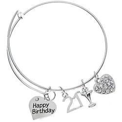 Infinity Collection 21st Birthday Gifts for Women, 21st Birthday Charm Bangle Bracelet, Twenty First Bday Gift Ideas for Her