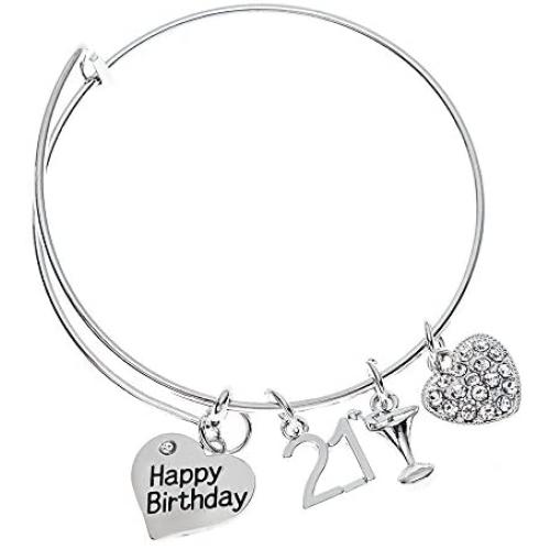 Infinity Collection 21st Birthday Gifts for Women, 21st Birthday Charm Bangle Bracelet, Twenty First Bday Gift Ideas for Her
