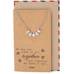 Quan Jewelry Puzzle Piece Friendship Necklace, Great Mothers Gift Ideas, Sisters and Friends Charm with Inspiring Family Quote Card, Autism Awareness Jewelry