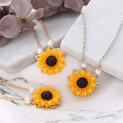 Brishow Sunflower Pendant Necklace Pearl Clavicular Chain Choker Fashion Jewelry Accessories for Women and Girls