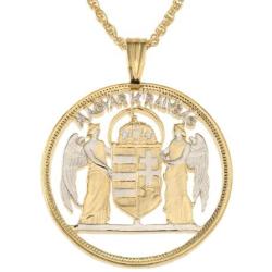 Hungarian Pendant & Necklace, Hunagary Five Pengo Coin Hand Cut