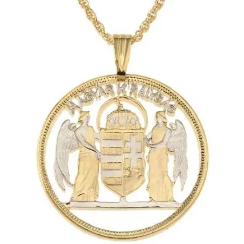 Hungarian Pendant & Necklace, Hunagary Five Pengo Coin Hand Cut Hungarian Pendant & Necklace, Hunagary Five Pengo Coin Hand Cut