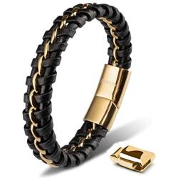 SERASAR | Premium Genuine Leather Bracelet for Men in Black | Magnetic Stainless Steel Clasp in Black, Silver and Gold | Exclusive Jewellery Box | Great Gift Idea