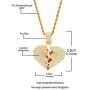 putouzip Men Broken Heart Chain Pendant,18k Gold Plated Fully Iced Out Rhinestone Rape Chain Necklace