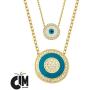 Evil Eye Necklace- Turquoise, Zirconia and Enamel Evil Eye Sterling Silver Necklace for Women- Gold Plated Pendant for Valentines Day, Birthday Jewelry Gifts for Women, Girl
