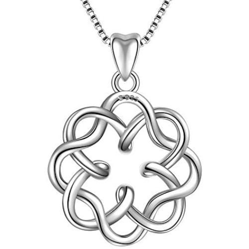 Angemiel 925 Sterling Silver CZ Good Luck Celtic Knot Cross Vintage Pendant Necklace Womens