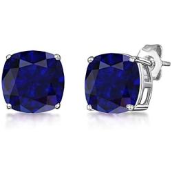 Orchid Jewelry 925 Sterling Silver Solitaire Stud Earrings, Cushion Shape, 6.5x6.5mm in Genuine Gemstones Birthday Gifts For Women and Girls, Butterfly Back