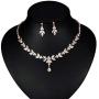 WeimanJewelry Silver/Gold/Rose Gold Plated Women Cubic Zirconia Round CZ Marquise Teardrop Bridal Necklace and Drop Earring Set for Bride Wedding