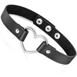 MOWOM Black Red Pink Purple Alloy Genuine Leather Necklace Choker Collar Heart Adjustable Rock