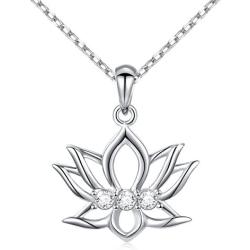 925 Sterling Silver Yoga Om Lotus Flower Pendant Necklace Inspirational Gift for Women Girls,18 inch