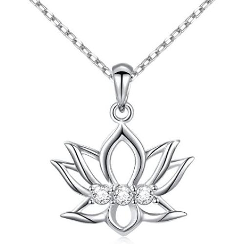 925 Sterling Silver Yoga Om Lotus Flower Pendant Necklace Inspirational Gift for Women Girls,18 inch